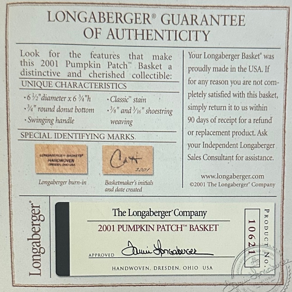 Longaberger 2001 Pumpkin Patch Basket with Lid & Bread Basket Orchard Park Plaid - Picture 9 of 16